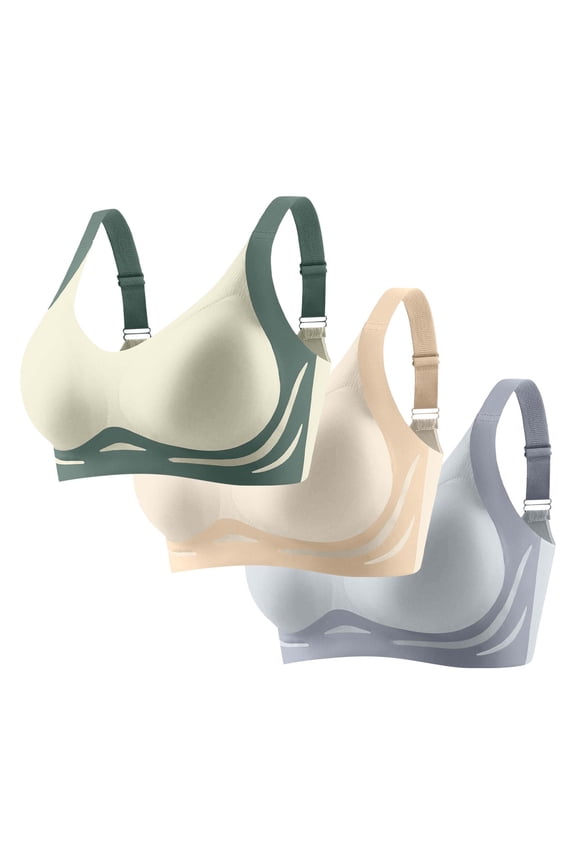 Women's 3-Piece Set: Pure Color & Printed Big Size Seamless Wireless Sports Bra - Stylish, Fixed Cup, and Breathable