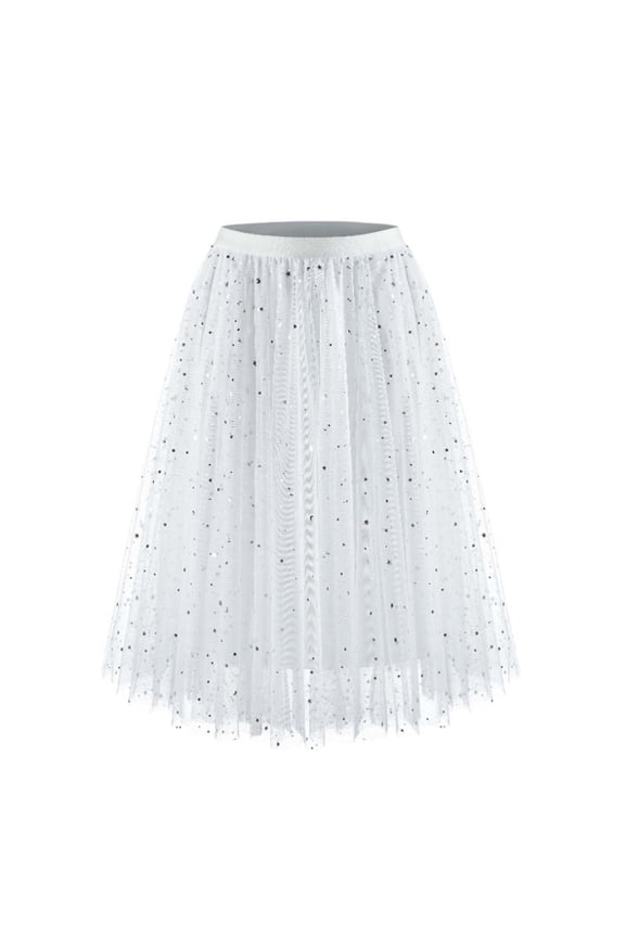 Women's A-Line Mesh Tutu Skirt Fluffy Layered Tulle Midi Long Skirts with Elastic Waist
