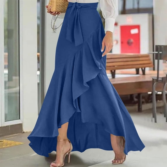 Roncen Women's Autumn Tummy Control Solid Color High Waist Wrap Skirt - Unusual Hemline, Flattering Midi Skirt for Ladies​​