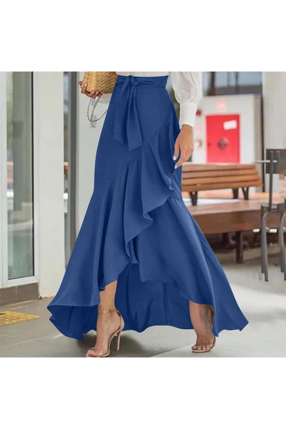 Women's Autumn Tummy Control Solid Color High Waist Wrap Skirt - Unusual Hemline, Flattering Midi Skirt for Ladies