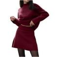 thumbnail image 1 of Roncen Women's Autumn Winter Knit Sweater Set - High Neck Loose Fit Knit Top with A-Line Skirt, Soft Wool Blend Fabric Casual Comfortable Outfit Cozy Warm Two-Piece Set for Office Daily Wear, 1 of 8