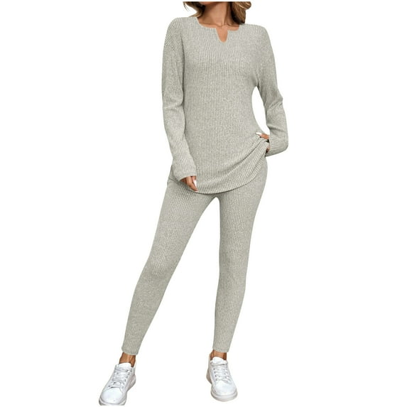 Roncen Women's Autumn and Winter Leisure Long Sleeve Knitted Sweater Solid Color Loose Set