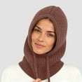 thumbnail image 1 of Roncen Women's Balaclava, Ribbed Knit Winter Hat with High Collar & Drawstring Hood, Wind-Resistant & Warm, 1 of 5