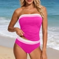 thumbnail image 1 of Roncen Women's Bandeau Swimsuits Strapless Tummy Control Color Block Tankini Sets, 1 of 5