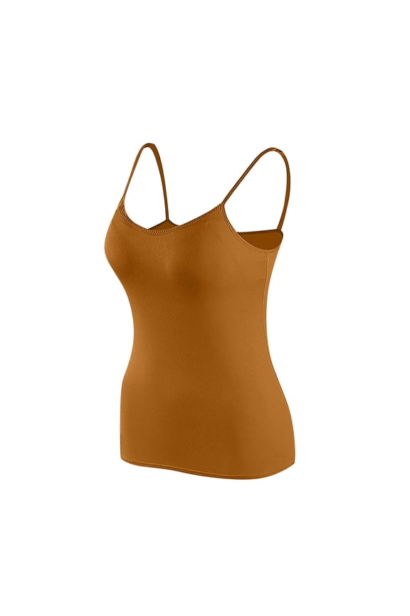 Women's Built-In Bra Camisole - Adjustable Strap Lounge Tank Top, Solid Color Soft Cotton Sleep Shirt with Light Support