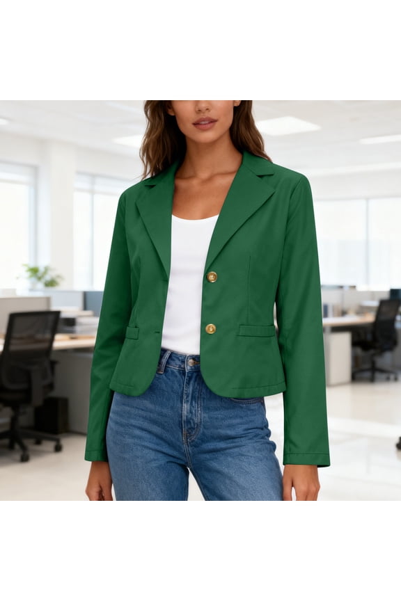 Women's Business Casual Cropped Blazer Lapel Collar Long Sleeve Work Office Suit Jacket with Fully Lined