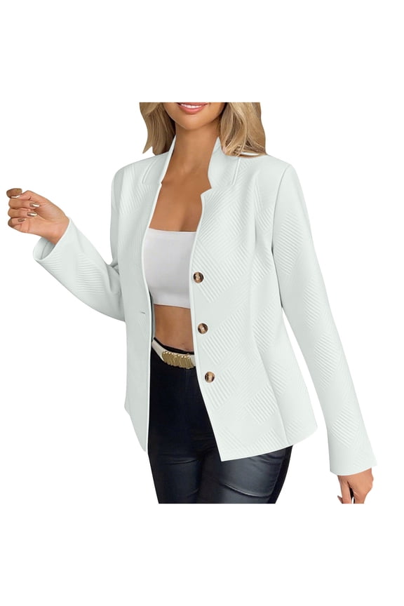 Women's Buttoned Blazer Jacket - Tailored Slim Fit Single-Breasted Coat - Formal Office Wear Suit Jacket with Front Button Closure