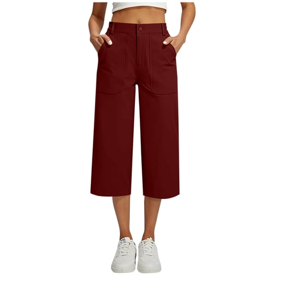 Roncen Women’s Capri Pants with Pockets High Waisted Wide Leg Dressy Capris for Women Summer Business Casual