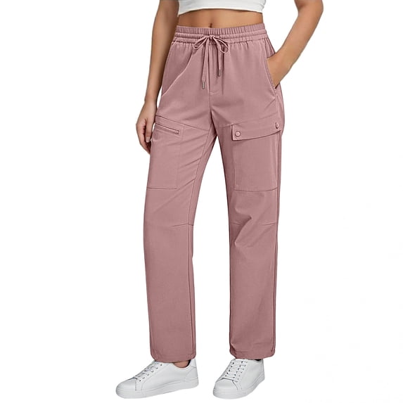 Roncen Women's Cargo Pants 2026 High Waisted Elastic Waist Casual Work Trousers Long Straight Leg Pants with Pockets