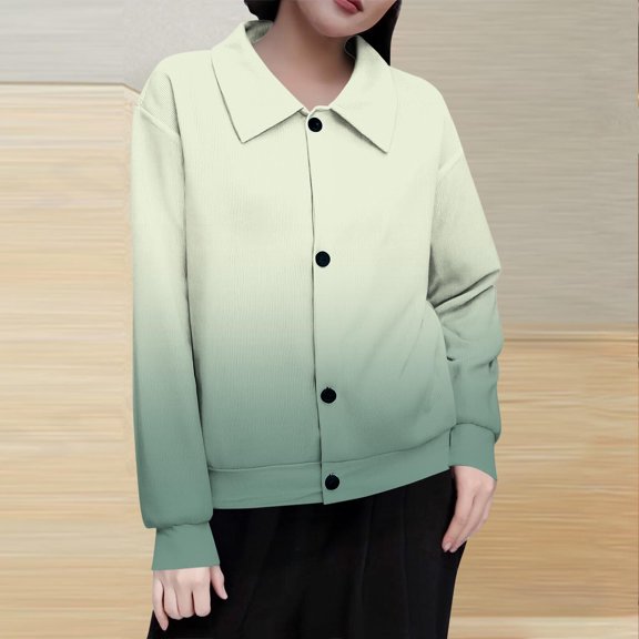 Roncen Women's Casual Button-Down Shirt - Stylish Round Neck Long Sleeve Blouse with Abstract Allover Print - Button-Front Everyday Wear Top for Women