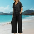 thumbnail image 1 of Roncen Women's Casual Button-Down Shirt & Wide Leg Pants Set - Spring Summer Short Sleeve Solid Color Outfit with Pockets, Relaxed Fit Two-Piece Lounge Wear, 1 of 8