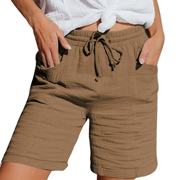 Roncen Women's Casual Capri Pants - Solid Color Shorts with Side Pockets & Comfortable Elastic Waist for Everyday Wear