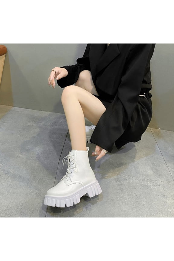 Women's Casual Chelsea Boots - British Style Lace-Up Round Toe Chunky Heel Ankle Boots for Autumn Winter, Trendy Low Block Heel Slip-On Booties