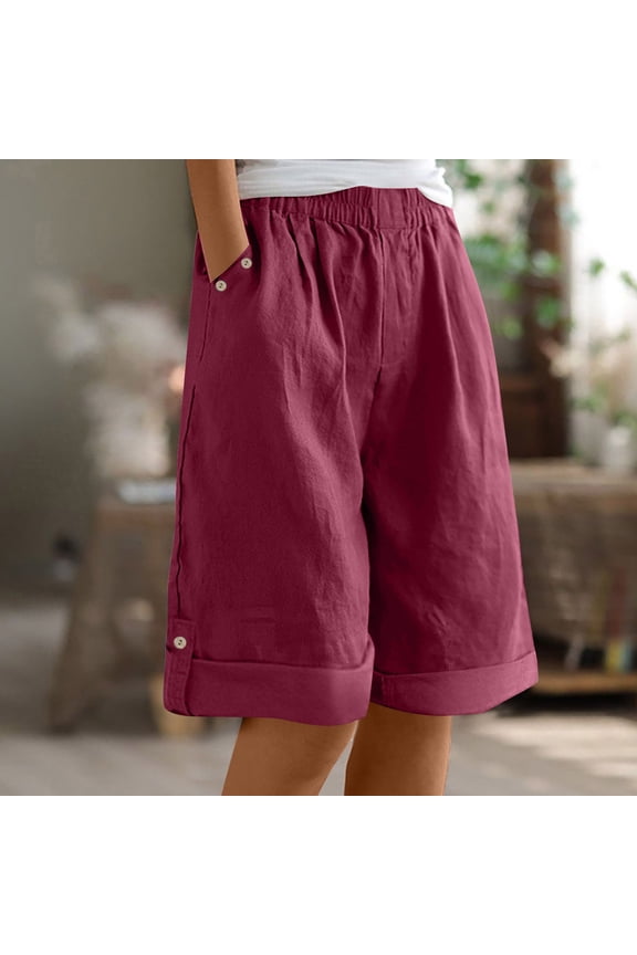 Women's Casual Elastic Waist Pants - Loose Fit Pure Color Trousers with Comfortable Drawstring & Side Pockets