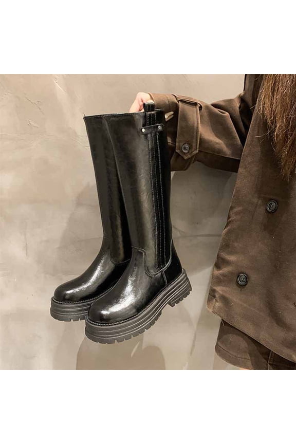 Women's Casual Fall Winter Slim Fit Stretch Tall Riding Boots - Elastic Wide Calf Chunky Heel Equestrian Boots for Outdoor