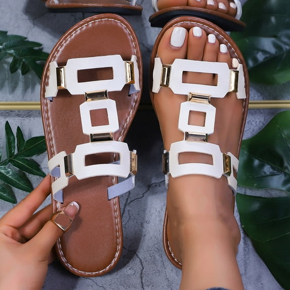 Roncen Women's Casual Fashion Double Buckle Flat Sandals - Summer-Autumn Resort Style Lightweight Beach-Friendly Slides with Versatile Design