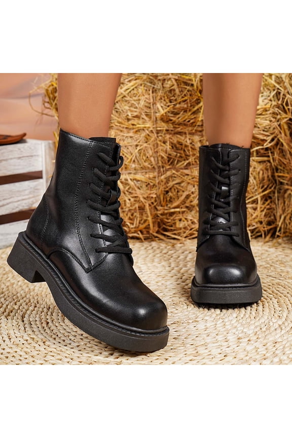 Women's Casual French Block Heel Ankle Boots - Round Toe Leather Chelsea Boots with Solid Color, Versatile for Autumn Winter Fashion