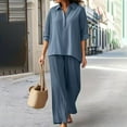 thumbnail image 1 of Roncen Women's Casual Linen Shirt & Wide-Leg Pants Set - Relaxed Fit Two-Piece Outfit with Breathable Linen-Blend Fabric & Solid Color Design for Everyday Comfort, 1 of 6