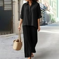 thumbnail image 1 of Roncen Women's Casual Linen Shirt & Wide-Leg Pants Set - Relaxed Fit Two-Piece Outfit with Breathable Linen-Blend Fabric & Solid Color Design for Everyday Comfort, 1 of 6