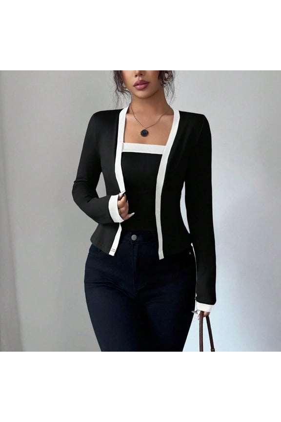 Women's Casual Long Sleeve Cardigan Jacket & Vest 2-Piece Set - Lightweight Layering Outfit with Button Front & Pockets - Versatile Loungewear for Everyday Wear