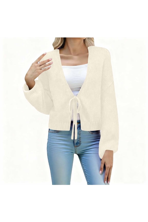 Women's Casual Long Sleeve Cardigan Sweater - Tie-Waist Knit Open Front Cover-Up - Lightweight Layering Piece for Spring Fall, Comfortable Everyday Wear