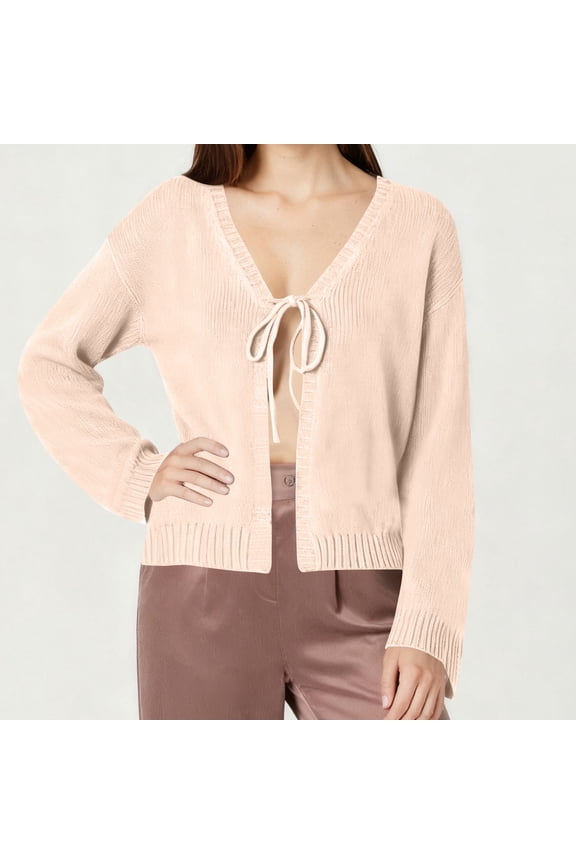 Women's Casual Long Sleeve Cardigan Sweater - Tie-Waist Lightweight Knit Open Front Cozy Loungewear for Fall and Winter