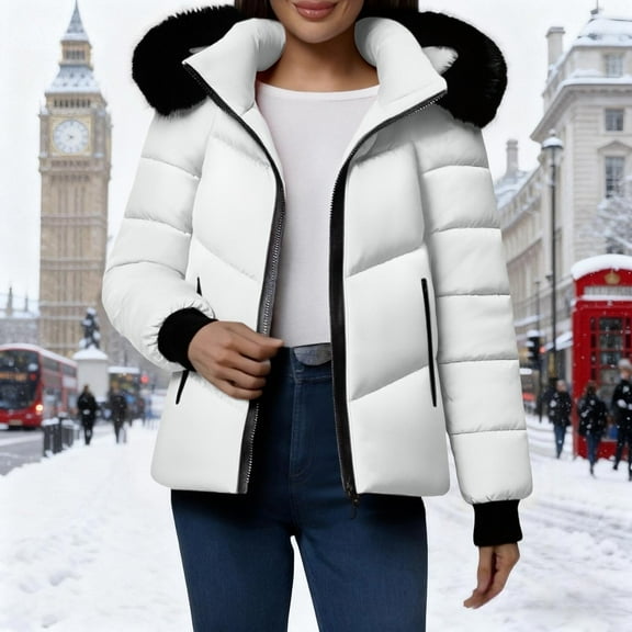 Roncen Women's Casual Long Sleeve Cotton Coat - Waterproof Winter Jacket with Detachable Hooded Zippered Parka - Lightweight Warm Outerwear for Outdoor Activities