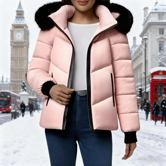 Roncen Women's Casual Long Sleeve Cotton Coat - Waterproof Winter Jacket with Detachable Hooded Zippered Parka - Lightweight Warm Outerwear for Outdoor Activities