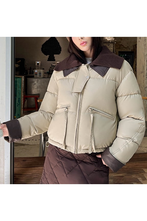 Women's Casual Loose-Fit Colorblock Long Sleeve Jackets for Women - Lightweight Quilted Cotton Coat with Zipper Closure - Stylish Color-Blocked Outerwear for Casual Wear