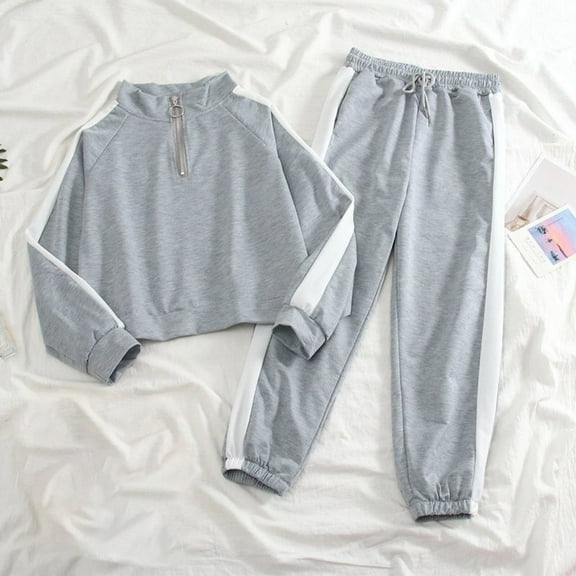 Roncen Women's 2 Piece Sets Solid Color Casual Sweatshirt and Sweatpants Set with Hood and Drawstring Waist