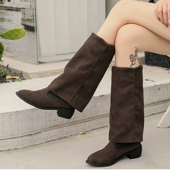 Roncen Women's Casual Mid-Calf Equestrian Boots - Stylish Low Heel Riding Boots for Fall Winter, Versatile and Trendy Design with Maddard Aesthetic