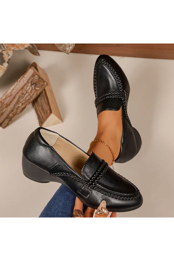 Women's Casual Platform Wedge Slip-On Shoes - All-Season Round Toe Leather Comfort Flats for Moms, Low Cut Solid Color Design