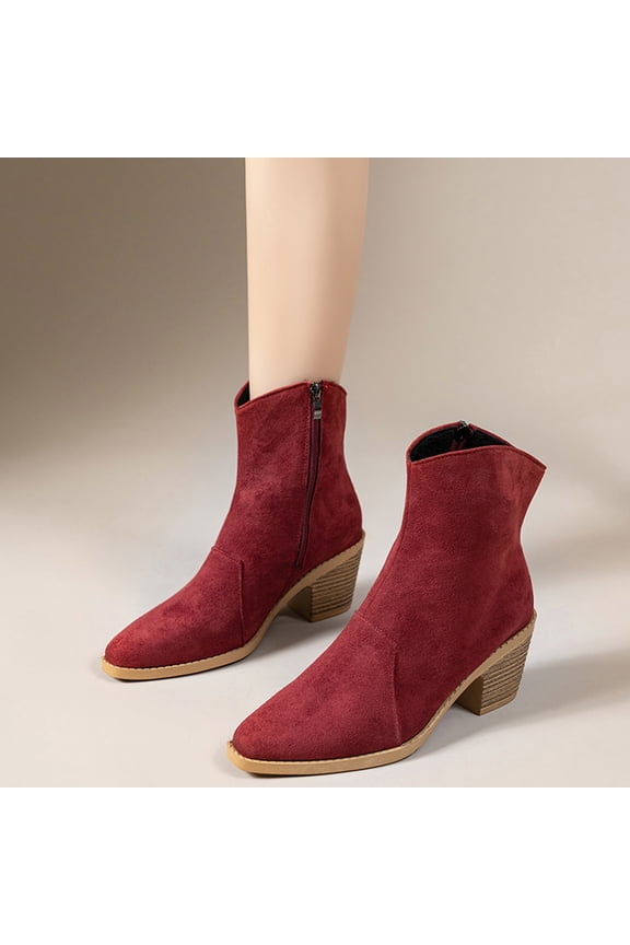 Women's Casual Retro Square Toe Chunky Heel Ankle Boots - Fashionable Mid Heel Booties for Autumn Winter, Versatile Multi-Color Short Shaft Boots with Trendy Design