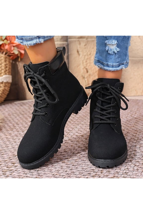 Women's Casual Rugged Ankle Boots - Sweet Edgy Lace-Up Low Heel Fashion Boots for Autumn/Winter, Versatile Low-Top Stylish Work Boots