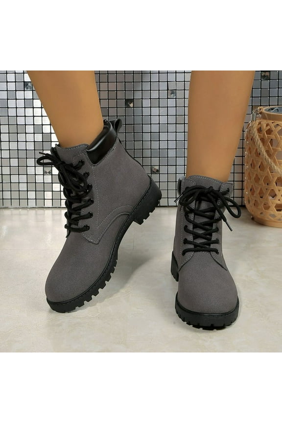 Women's Casual Rugged Ankle Boots - Sweet Edgy Lace-Up Low Heel Fashion Boots for Autumn/Winter, Versatile Low-Top Stylish Work Boots