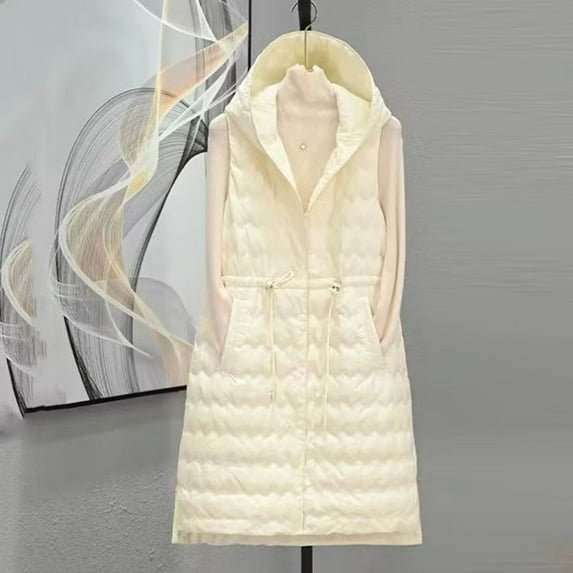 Roncen Women's Casual Sleeveless Quilted Vest - Loose Fit Mid-Length Winter Coat with Thick Padding - Solid Color Outerwear for Warm Layering and Stylish Comfort