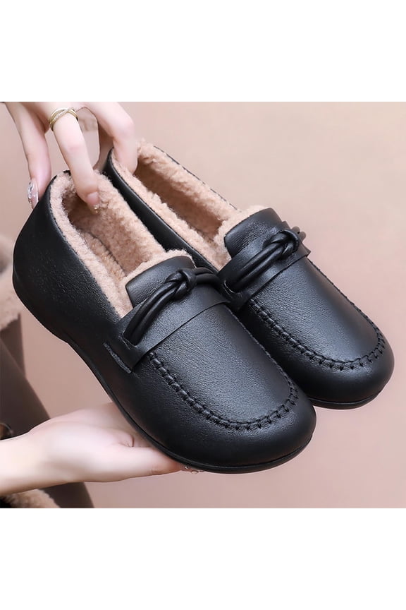 Women's Casual Slip-On Fleece-Lined Cotton Shoes - Stylish Low-Cut Lightweight Non-Slip Waterproof Warm Winter Flats for Everyday Wear