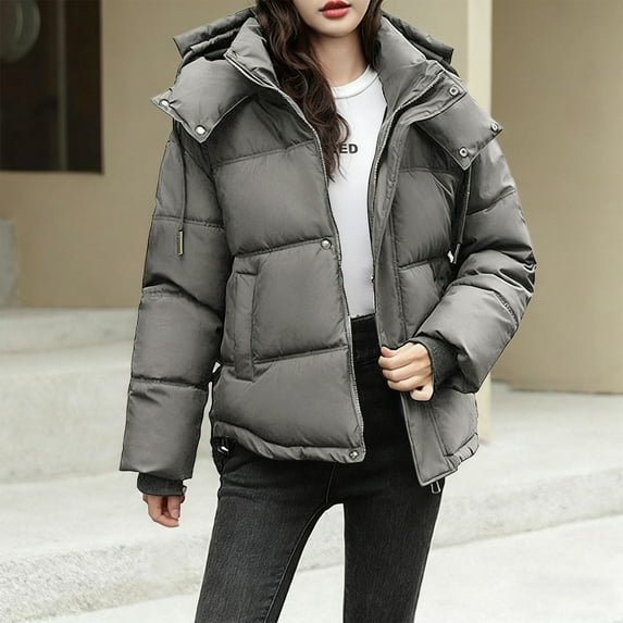 Roncen Women's Casual Solid Color Hooded Long Sleeve Parka Coat - Warm Comfortable Winter Jacket with Zip Front & Pockets - Lightweight Outerwear for Daily Wear