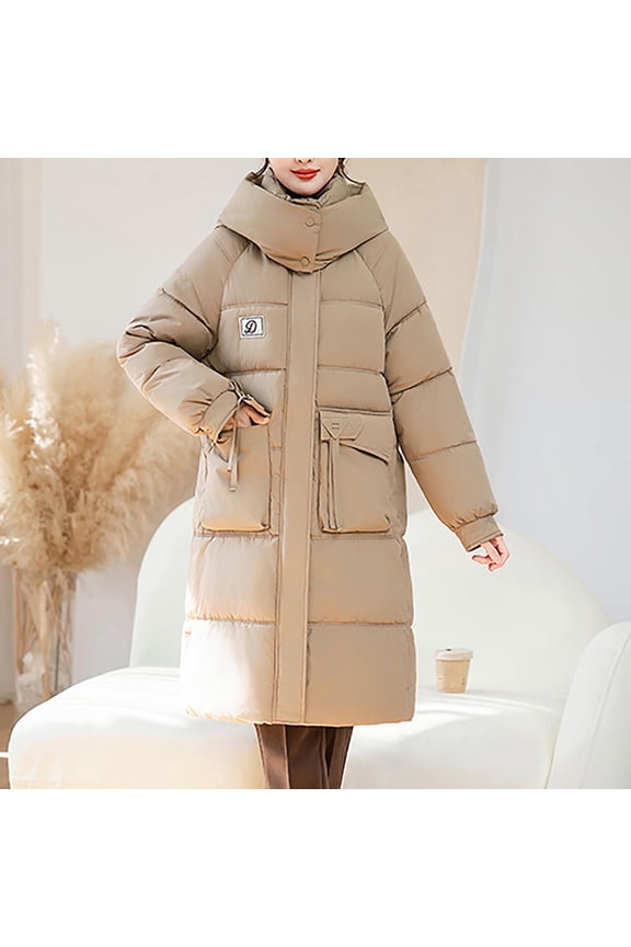 Women's Casual Solid Color Long Sleeve Hooded Coat - Lightweight Warm Winter Jacket with Zip Up Design, Cozy Pullover Parka for Outdoor Activities