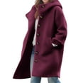 thumbnail image 1 of Roncen Women's Casual Solid Wool Blend Coat - Hooded Warm Long Sleeve Button Front Trench Coat with Pockets - Classic Mid-Length Outerwear for Winter, Timeless Design with Functional Side Pockets, 1 of 6