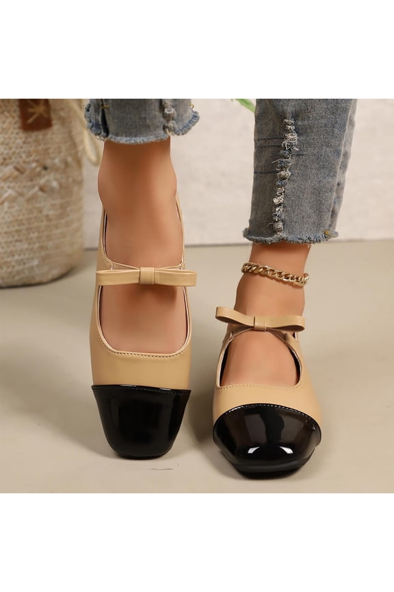 Women's Casual Tweed Flats - Vintage Two-Tone French Mary Jane Shoes with Round Toe and Low-Cut Slip-On Design for Everyday Comfort