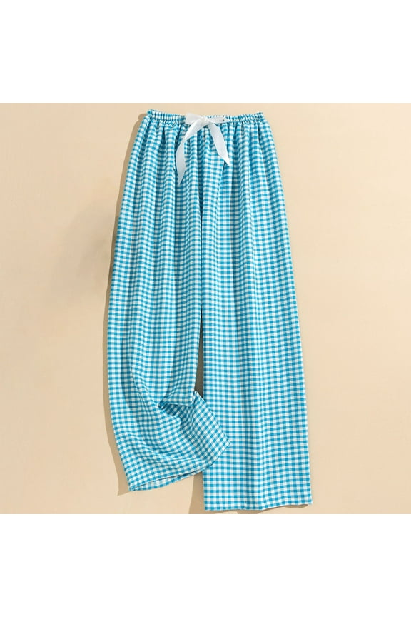 Women's Checkered Wide Leg Pants - Casual Elastic Waist Trousers with Cloud Cotton Fabric for Comfort