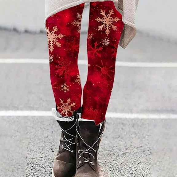 Roncen Women's Christmas Floral Print Yoga Leggings - Festive Stretchy High-Waisted Trousers for Casual Wear & Workout, Holiday-Themed Elastic Waist Comfort Fit