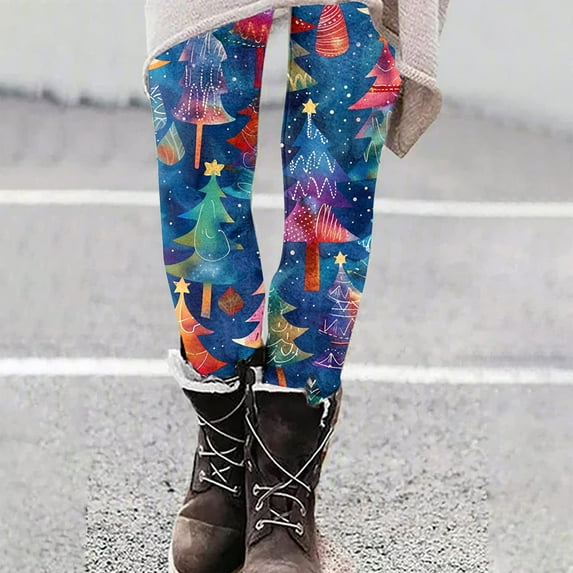 Roncen Women's Christmas Print Leggings - Yoga Casual High-Rise Elastic Waist Stretch Fit Thermal Pants for Workout & Lounge