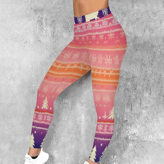 Roncen Women's Christmas Print Stretch Leggings - Fashionable Elastic Waist Fitness Running Casual Pants with Festive Design for Holiday & Workout