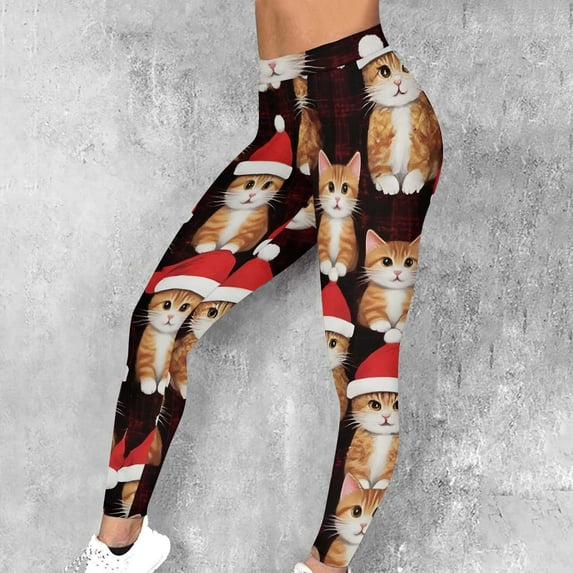 Roncen Women's Christmas Printed Leggings - Stretchy Fitness Running Casual Trousers, Elastic Waist Full-Length Pants for Sports & Daily Wear