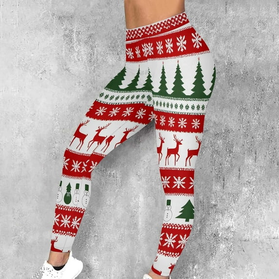 Roncen Women's Christmas Printed Leggings - Stretchy Workout & Running Pants with Elastic Waist, Fashionable Fitness Trousers for Casual Wear