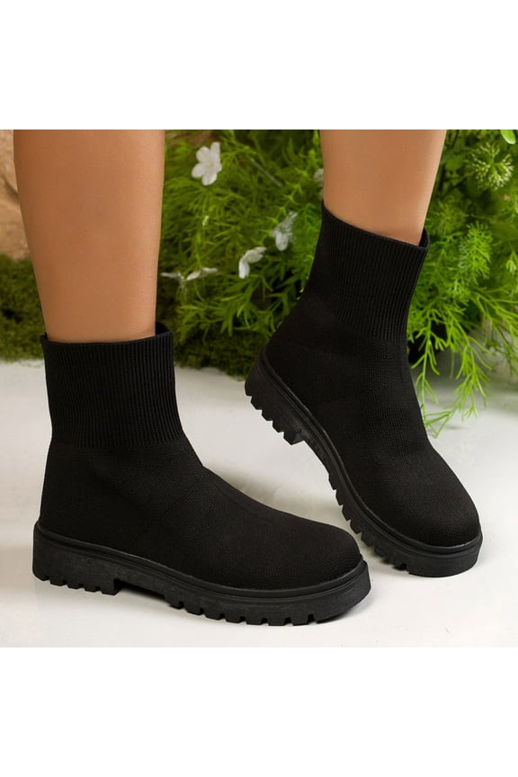 Women's Chunky Heel Ankle Boots - Fashionable Breathable Mesh​​ Elastic Low Heel Booties for Autumn/Winter, Trendy and Versatile Sweet & Cool Style Casual Lace-Up Shoes