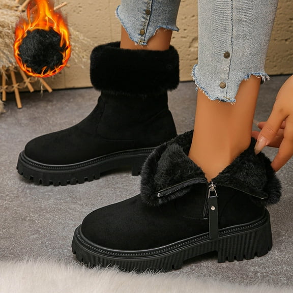 Roncen Women's Chunky Heel Snow Boots - Plush Faux Fur Lined Ankle Boots with Thick Sole, Thermal Insulation, Plus Size & Versatile Design for Winter Warmth