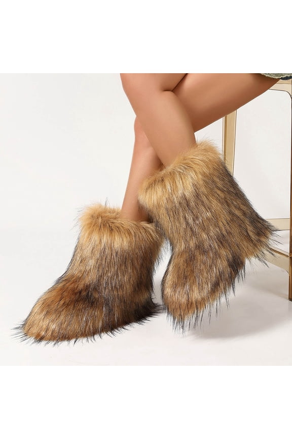 Women's Chunky Platform Ankle Boots - Sweet Edgy Faux Fur Lined Winter Boots with Thick Sole for Autumn Winter, Trendy Plush Warm Low Heel Shoes